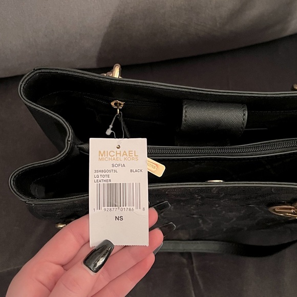 Michael Kors Large Sofia Floral Leather Tote Black - Picture 8 of 9